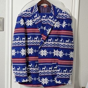 OppoSuits Christmas Holiday reindeer snowflake suit, 50 US, 41-42 waist